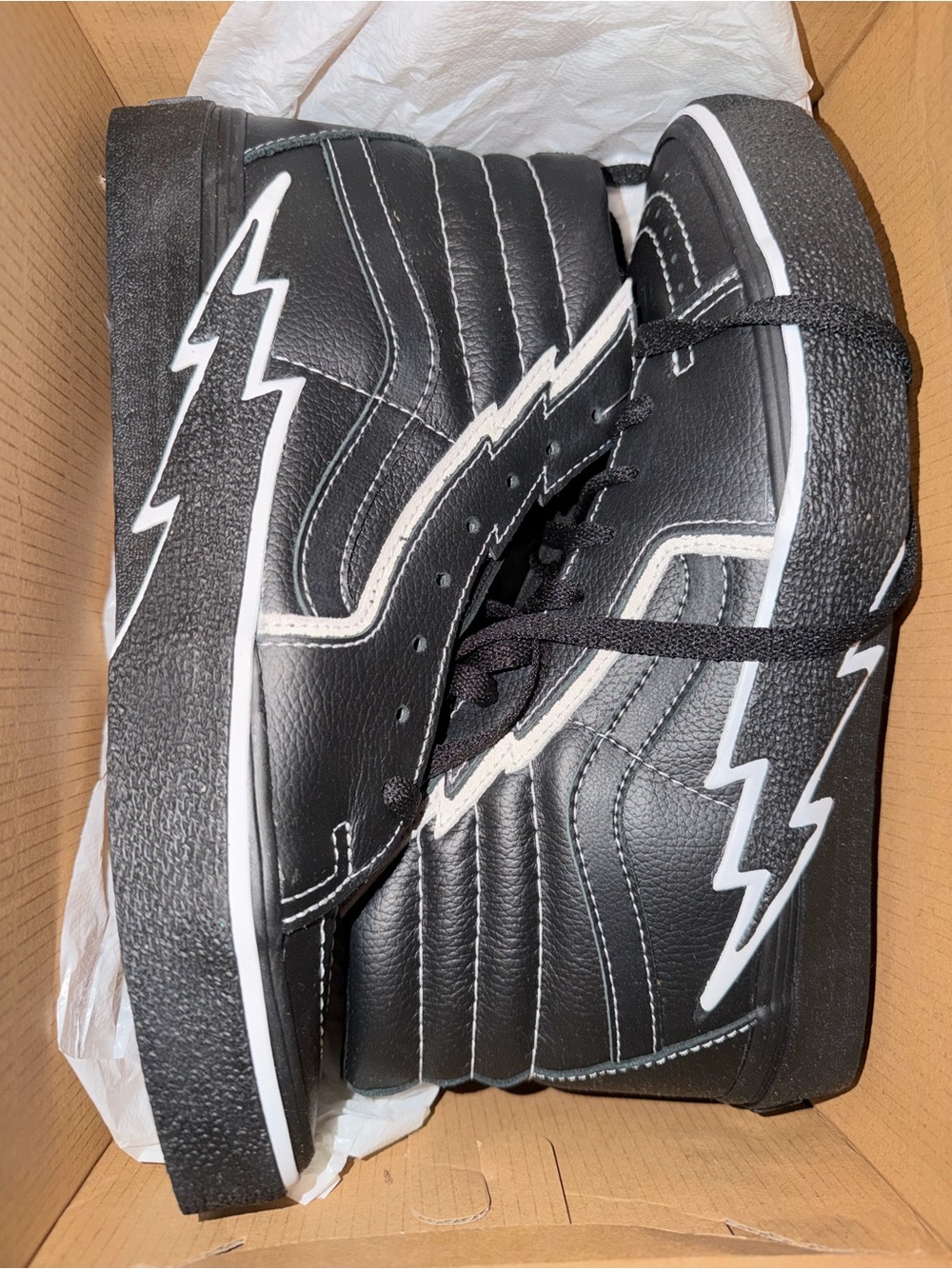 Vans SK8-HI Bolt Black Leather Sneaker Lightening Glam Punk Rock Elvis
